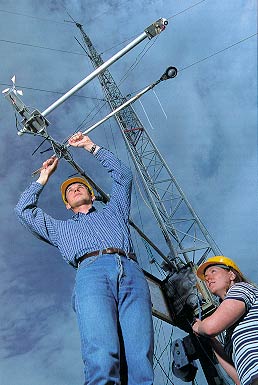 Richenda and I fixing some meteorological sensors to a fully extended 22m tower at the University of Birmingham