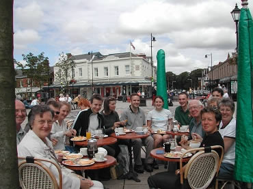 Wedding day lunch in Lytham town square  with family and friends